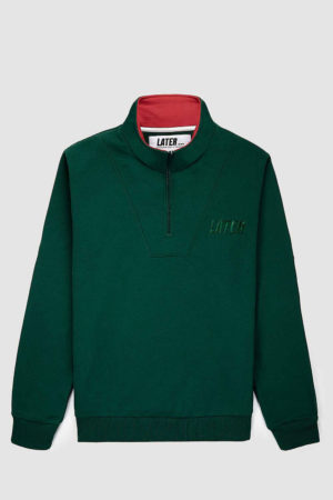 Sweat-shirt col zippé vert et col rouge recyclée, homme