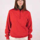 Sweat-shirt col zippé rouge et col vert recyclée, femme