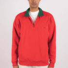 Sweat-shirt col zippé rouge et col vert recyclée, homme