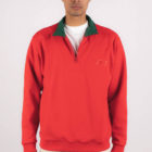 Sweat-shirt col zippé rouge et col vert recyclée, homme