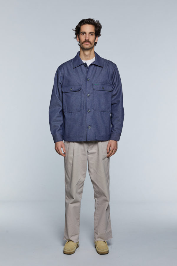 Blouson worker en jean de coton recyclé bleu homme