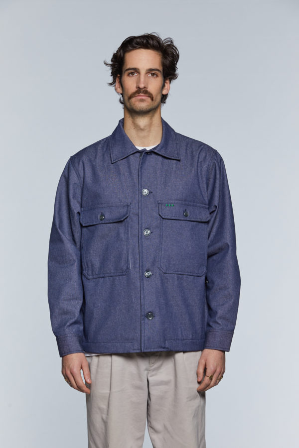 Blouson worker en jean de coton recyclé bleu homme