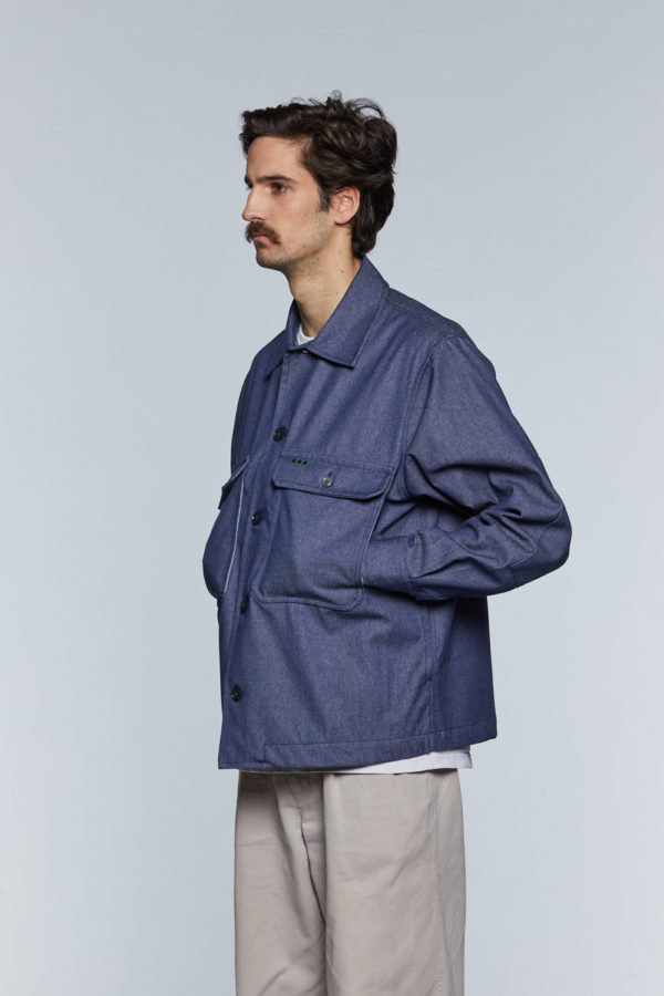 Blouson worker en jean de coton recyclé bleu homme