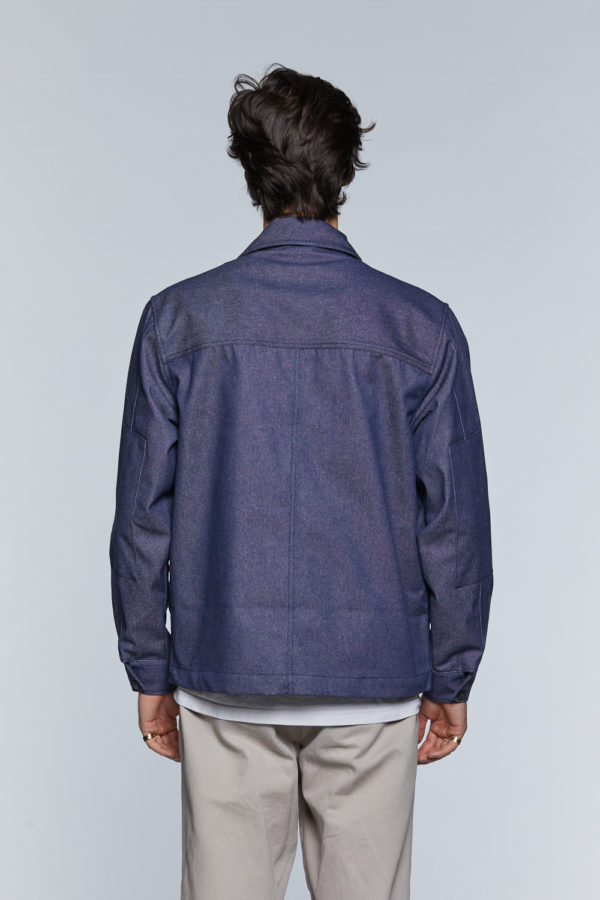 Blouson worker en jean de coton recyclé bleu homme