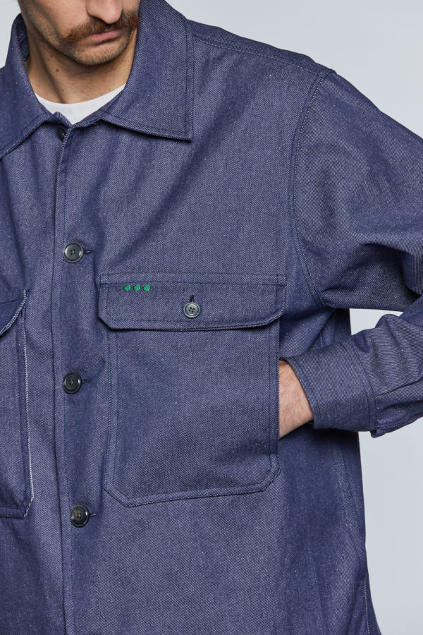 Blouson worker en jean de coton recyclé bleu homme