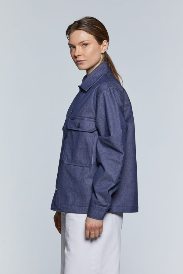 Blouson worker en jean de coton recyclé bleu femme