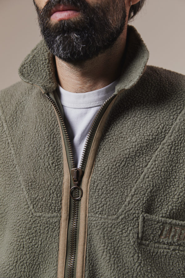 Blouson polaire chaud et moutonnée kaki pour homme, tissus made in France, fabrication au Portugal | LATER